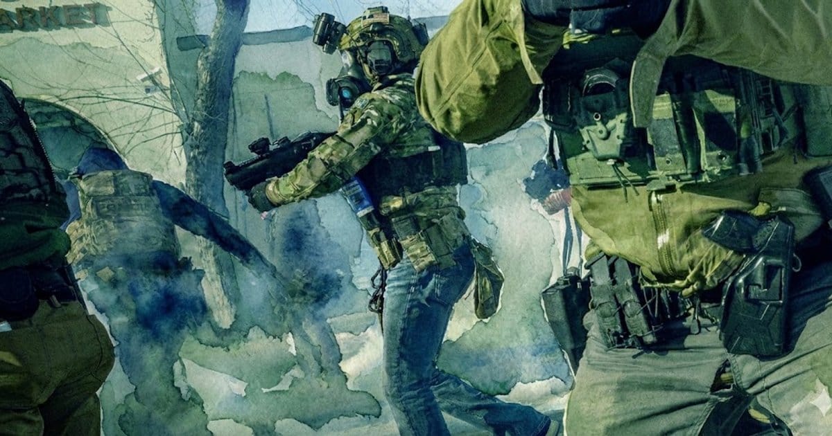 Heavily armed tactical officers in military gear on a residential street